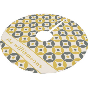 Stylischer gelber grauer geometrischer personalisi polyester weihnachtsbaumdecke