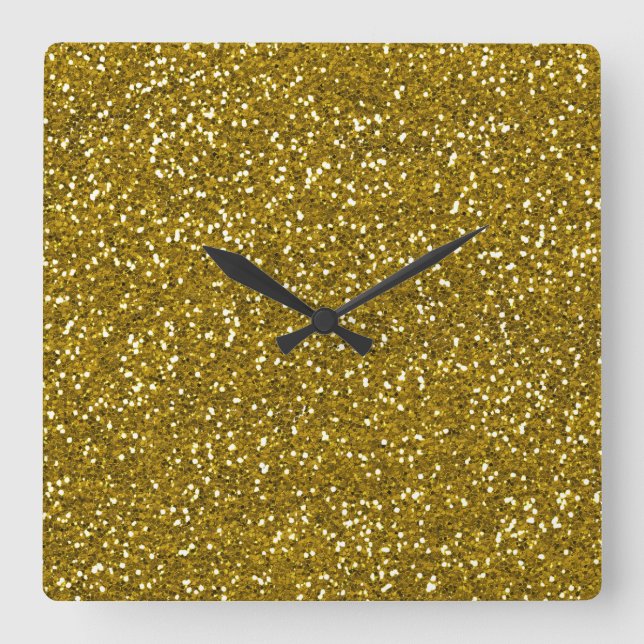 Stylischer Glitzer Gold Quadratische Wanduhr (Vorderseite)