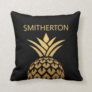 Stylischer goldener Ananas schwarzer Familienname Kissen