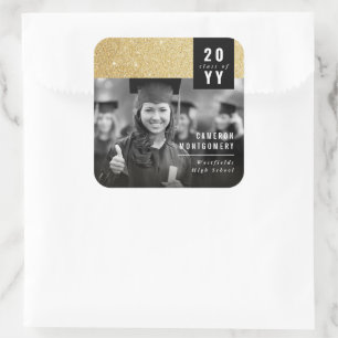 Stylischer goldener Glitter moderner Chic Foto-Abs Quadratischer Aufkleber