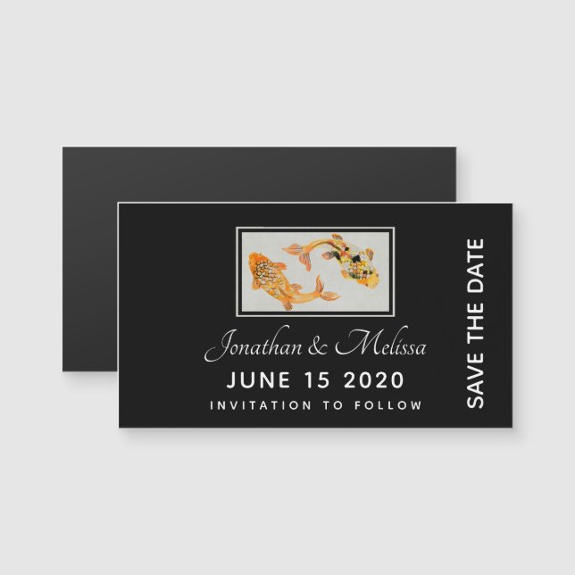 Stylischer Goldkoi-Fisch Save the Date Magnetkarte (Vorne/Hinten)