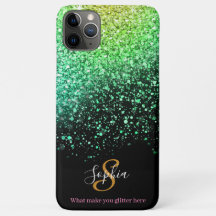 Stylischer Green Glitzer Personalisiert Monogram