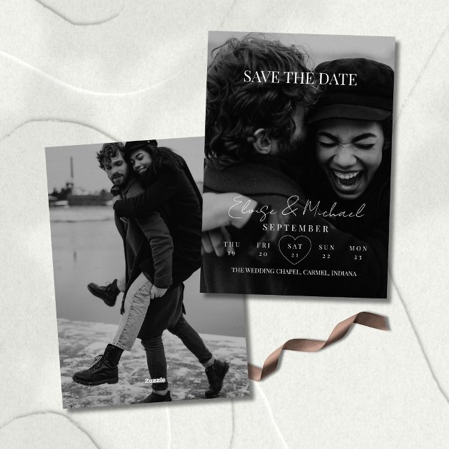 Stylischer Kalender-Foto-Doppelseitiger Save The D Einladung (Invite guests to save the date with this Stylish Calendar Photo Double-sided Save The Date Invite!)