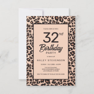 Stylischer Leoparden-Tierdruck-Trendy 32. Geburtst Einladung