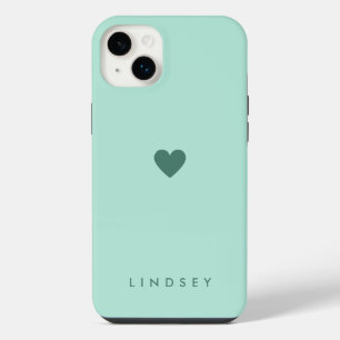 Stylischer, Mädchenhafter Mintgrüner Herz- und Nam iPhone 14 Plus Hülle