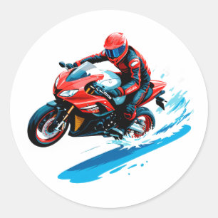 Stylischer Motorradfahrer Straßen Geschwindigkeit Runder Aufkleber