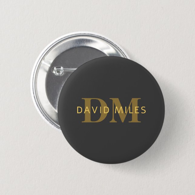 Stylischer Name & Monogramm | Gold & Dunkelgrau Button (Vorne & Hinten)