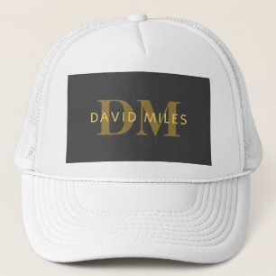 Stylischer Name & Monogramm Gold & Dunkelgrau Truckerkappe