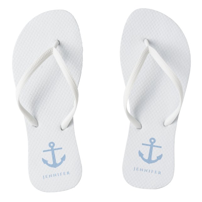 Stylischer Nautical Blue Anchor Individuelle Name Flip Flops (Fußbett)