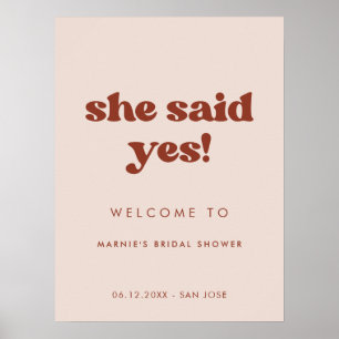 Stylischer Pfirsich-Rosa Sie sagte Ja Brautparty Poster