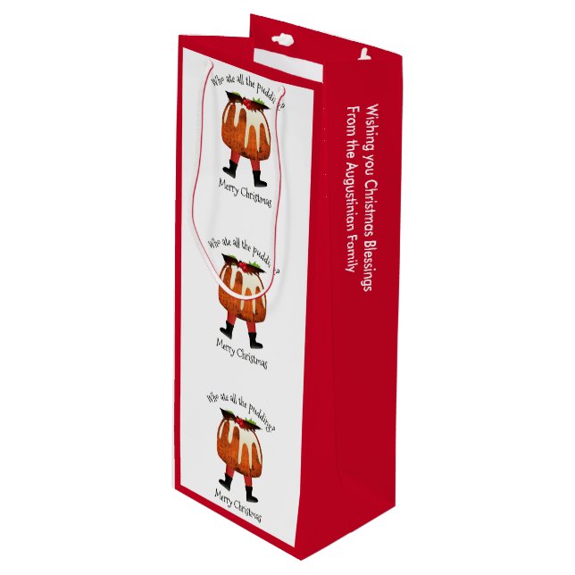 Stylischer Red Custom Spaß Pudding Frohe Weihnacht Geschenktüte Für Weinflaschen (Vorderseite Schrägansicht)