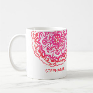 Stylischer Red Pink Individuelle Name Boho Mandala Kaffeetasse