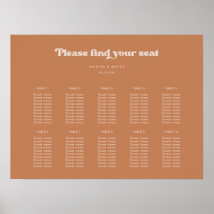 Stylischer Retro-Brauner-Zucker-Hochzeits-Sitzplan Poster