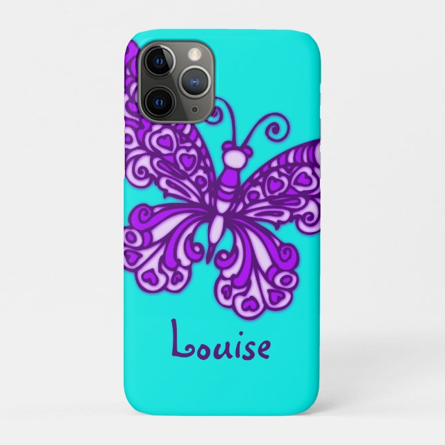Stylischer Schmetterling-Aqua-lila individuelle Na Case-Mate iPhone Hülle (Rückseite)