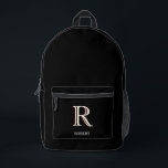 Stylischer Schwarz-weißer Name des Monogramms Bedruckter Rucksack<br><div class="desc">Einfach,  modern Sleek - dieses stilvolle Black Backpack Personalisiert mit Ihrem eigenen 3-farbigen Monogramm und Vornamen. Alle Designfragen senden Sie uns einfach einen Chat oder eine E-Mail an charmdesignstudio@rcn.com und wir freuen uns,  Ihnen behilflich zu sein.</div>