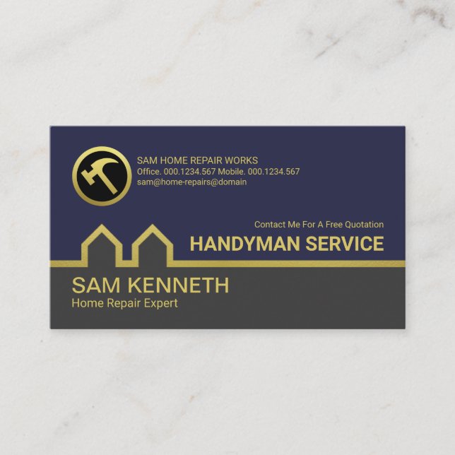 Stylischer Simple Gold Gebäude Line Handyman Servi Visitenkarte (Vorderseite)