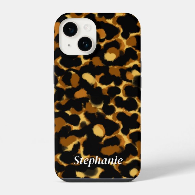 Stylischer Tortoiseshell Pattern Individuelle Name iPhone 14 Hülle (Rückseite)