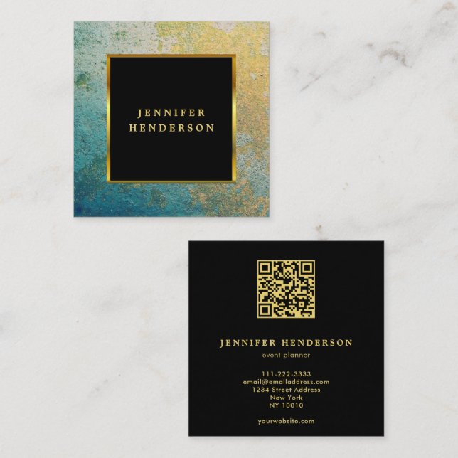 Stylischer, türkisfarbener QR-Code beruflich Quadratische Visitenkarte (Vorne/Hinten)