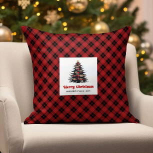 Stylisches Buffalo-Karo-Weihnachts-Namens-Wurfkiss Kissen