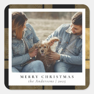 Stylisches Chic Custom Foto Gold Frohe Weihnacht Quadratischer Aufkleber