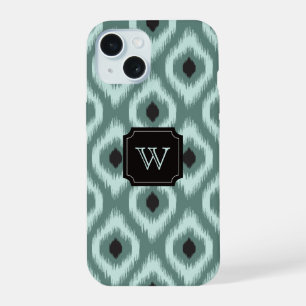 Stylisches Chic Schwarz Minze Diamant Ikat Monogra iPhone 15 Hülle