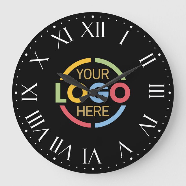 Stylisches Firmenlogo mit schwarzer Markenbezeichn Große Wanduhr (Vorderseite)