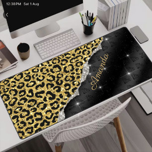 Stylisches, girly-falsches Glitter-Tierdruck-Monog Schreibtischunterlage