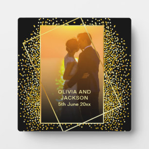 Stylisches glückliches Valentins Gold Glitter Paar Fotoplatte