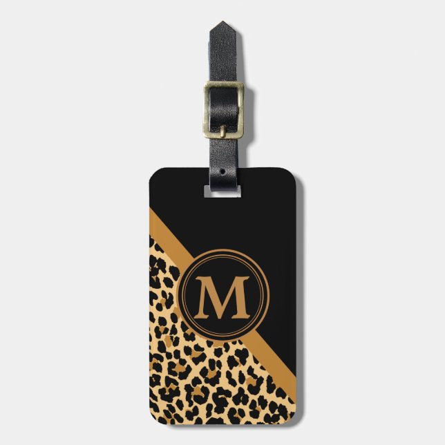 Stylisches Leopard Print Custom Monogram Gepäckanhänger (Vorderseite vertikal)