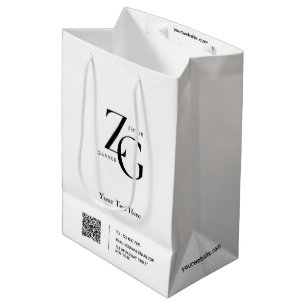 Stylisches Logo   QR Code Business White Mittlere Geschenktüte