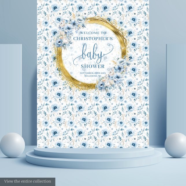 Stylisches Pastel Blue Gold Baby Duschband Wandteppich (Stylish Pastel Blue Gold Baby Shower Tapestry

)