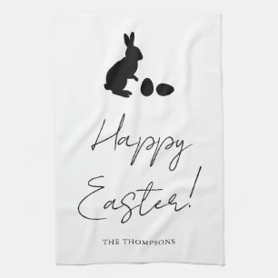 Stylisches Schwarz Frohe Ostern mit Hasensilhouett Geschirrtuch