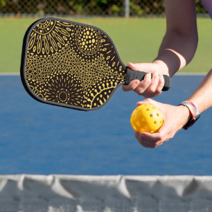 Stylisches Schwarz-Gold-Ethno-Blumen-Pickleball-Sc Pickleball Schläger