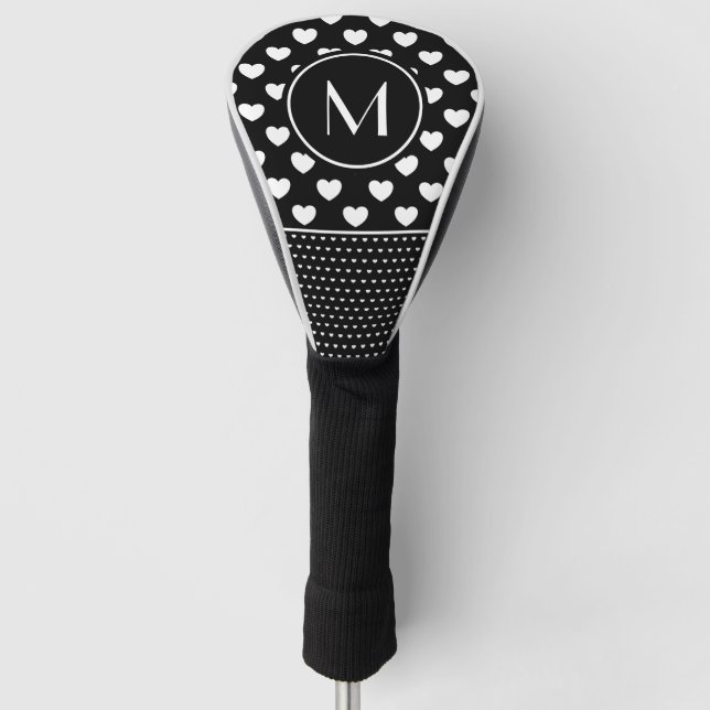 Stylisches Schwarz-Weiß-Monogramm Golf Headcover (Vorderseite)