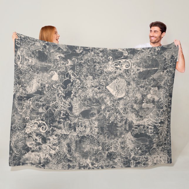 Stylisches schwarzes Pariser Toile-Design Fleecedecke (Beispiel)