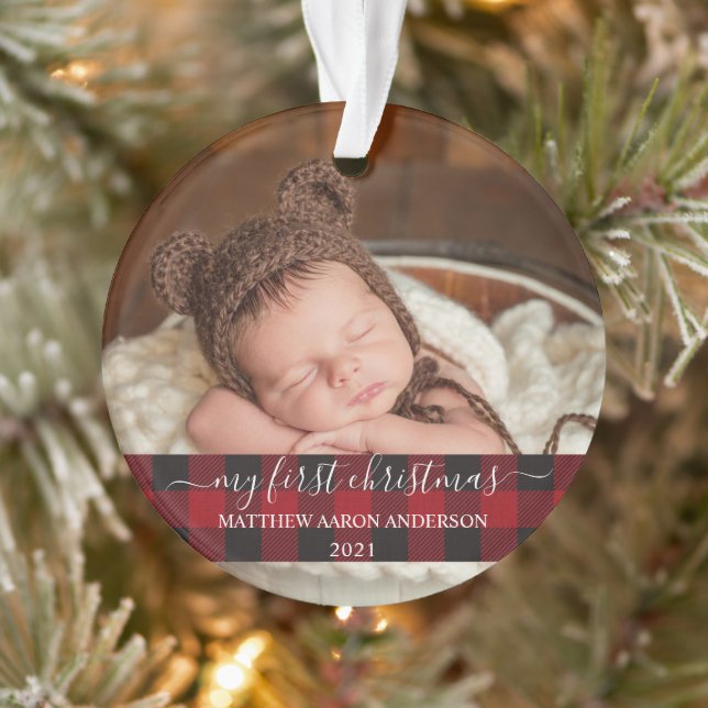 Stylisches Script Mein erstes Weihnachtsbaby Karie Ornament (Baum)