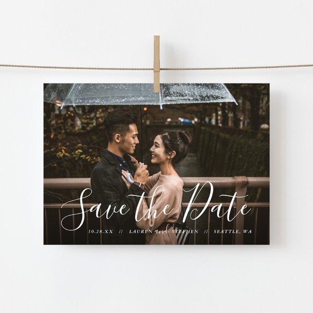 Stylisches Skript-Foto-Overlay Save the Date Magne Magneteinladung (Von Creator hochgeladen)