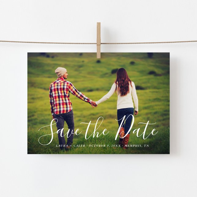Stylisches Skript-Foto-Overlay Save the Date Magneteinladung (Von Creator hochgeladen)