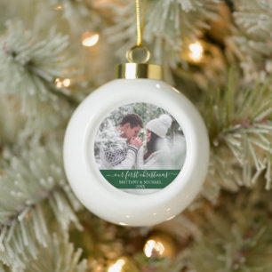 Stylisches Skript Unser erstes Weihnachtspaar Grü Keramik Kugel-Ornament