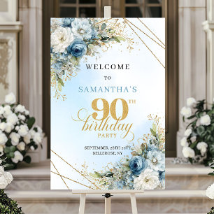 Stylisches staubblaues Eukalyptus-Gold 90. Geburts Poster