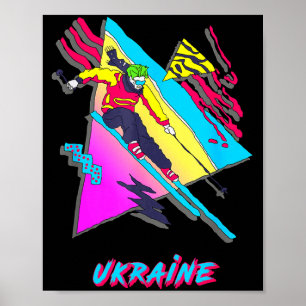 Stylisches Ukraine-Ski-Abenteuer Grafik-Skifahrer Poster