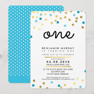 STYLISH 1ER anniversaire INVITATION bleu or garçon