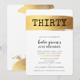 STYLISH 30E anniversaire INVITATION faux or brosse