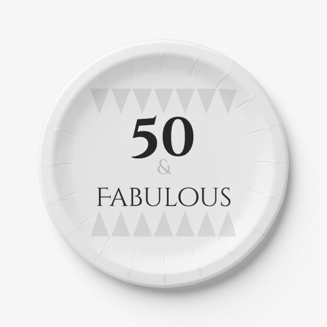 Stylish 50 & Fabulous Typografie Silver Black Pappteller (Vorderseite)