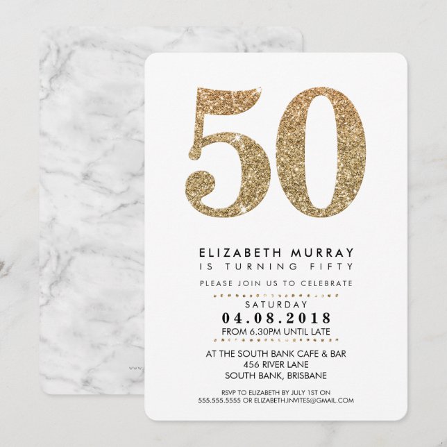 STYLISH 50E anniversaire INVITATION parties scinti (Devant / Derrière)