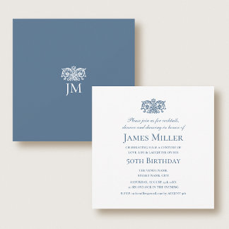 Stylish 50th Birthday Party Elegant Blue Ornate Einladung