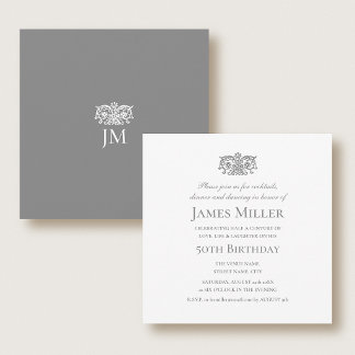 Stylish 50th Birthday Party Elegant Gray Ornate Einladung