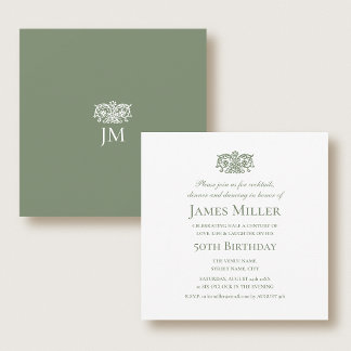 Stylish 50th Birthday Party Elegant Green Ornate Einladung