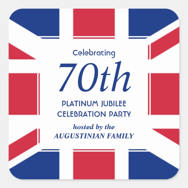 Stylish 70. Platinum Jubilee UNION JACK Quadratischer Aufkleber (Vorderseite)