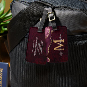 Stylish Agate Geode Burgundy Monogram Gepäckanhänger
